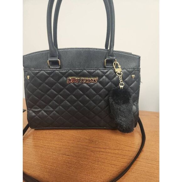 Betsey Johnson 2 way Handbag Pink Black White Floral Liner and crossbody strap p - Picture 2 of 16